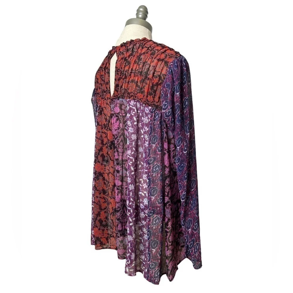 Free People Merrie Mix RARE Print Long Sleeve Oversized Tunic Size XS